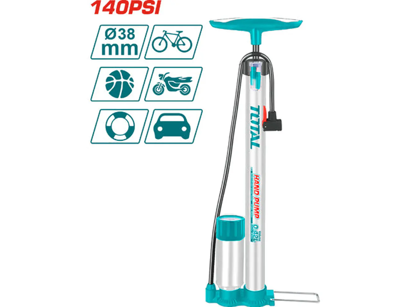 Inflador de Pie 140PSI TOTAL con Tanque y Manómetro Multiuso - TMPP3811 - Envío a todo Colombia | aztools.co