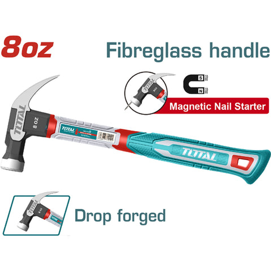 Martillo 8 Oz Imantado Mango Fibra De Vidrio Super Total Thch61008