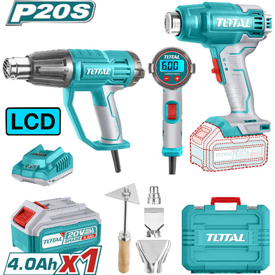 Combo X 2 Pistola De Calor Incluye 4 Aceesorios, 1 Bateria Y Cargador Total Utosli240201