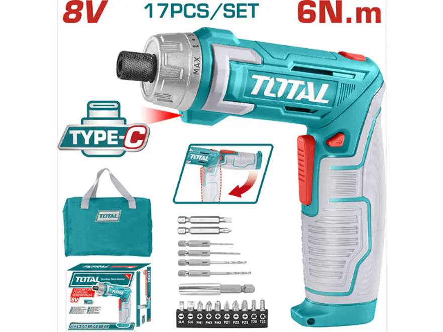 Atornillador Inalámbrico 8V TOTAL TSDLI0802 Kit 17 Piezas Industrial - Envío a todo Colombia | aztools.co