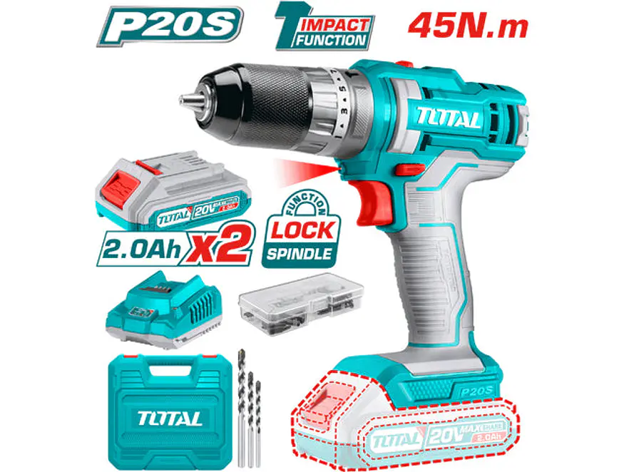 Taladro Percutor Inalámbrico 20V TOTAL UTIDLI201452 Industrial + 50 Accesorios - Envío a todo Colombia | aztools.co