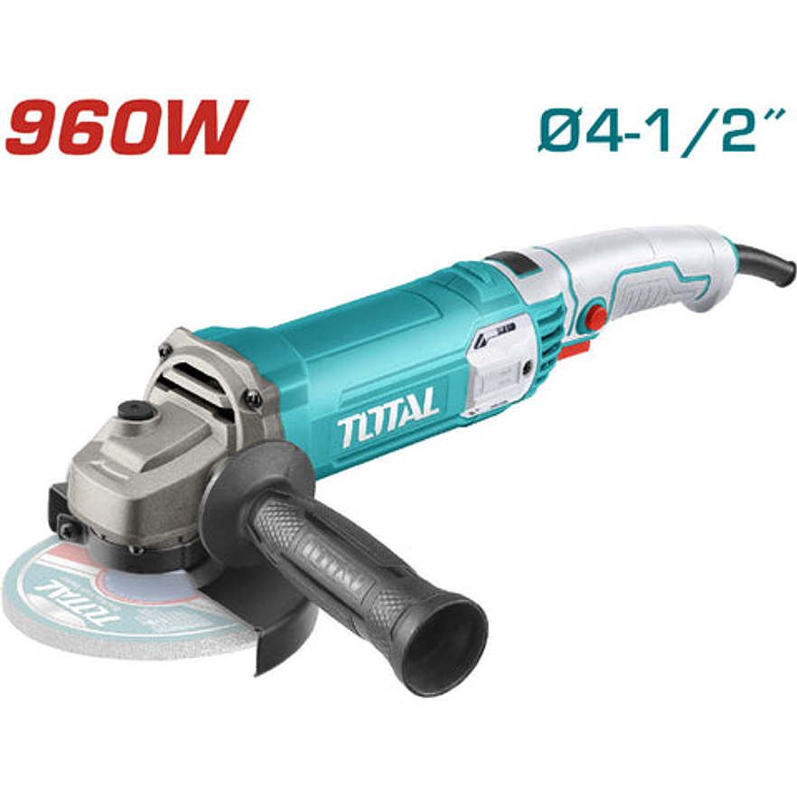 Pulidora 4 1/2 960W, Total UTG10911576, incluye mango auxiliar industrial  1