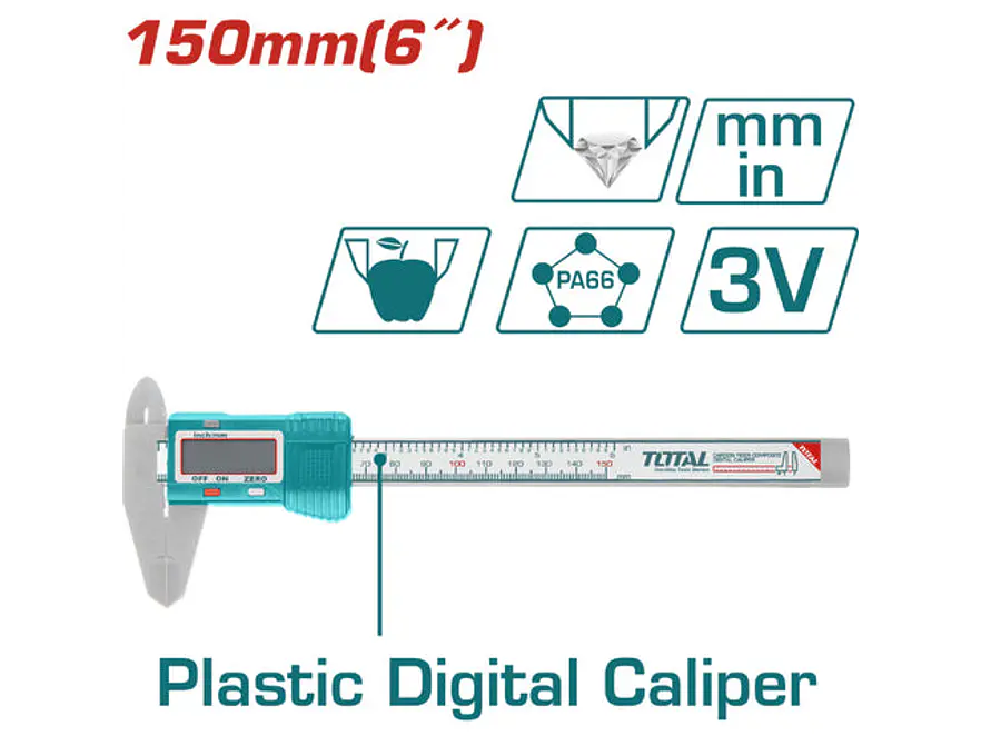 Calibrador Pie de Rey Digital TOTAL TMT331501 150mm Plástico Super Select - Foto 1 | aztools.co