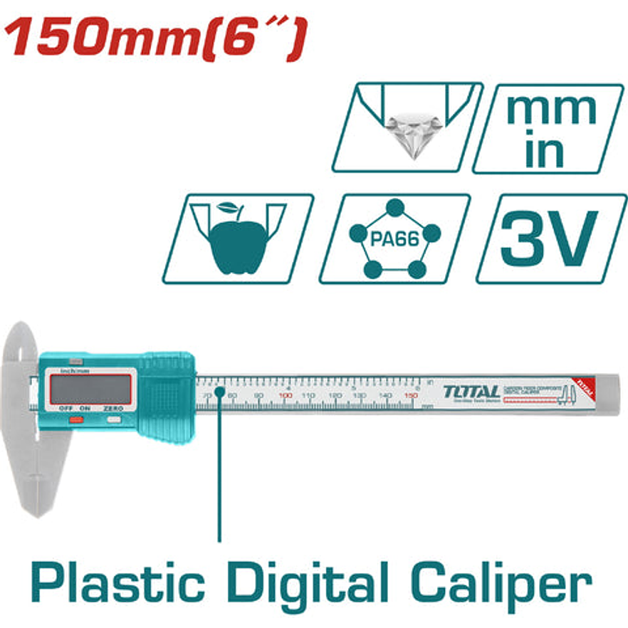 Calibrador Pie De Rey 3V Digital Plastico Super Select Total Tmt331501
