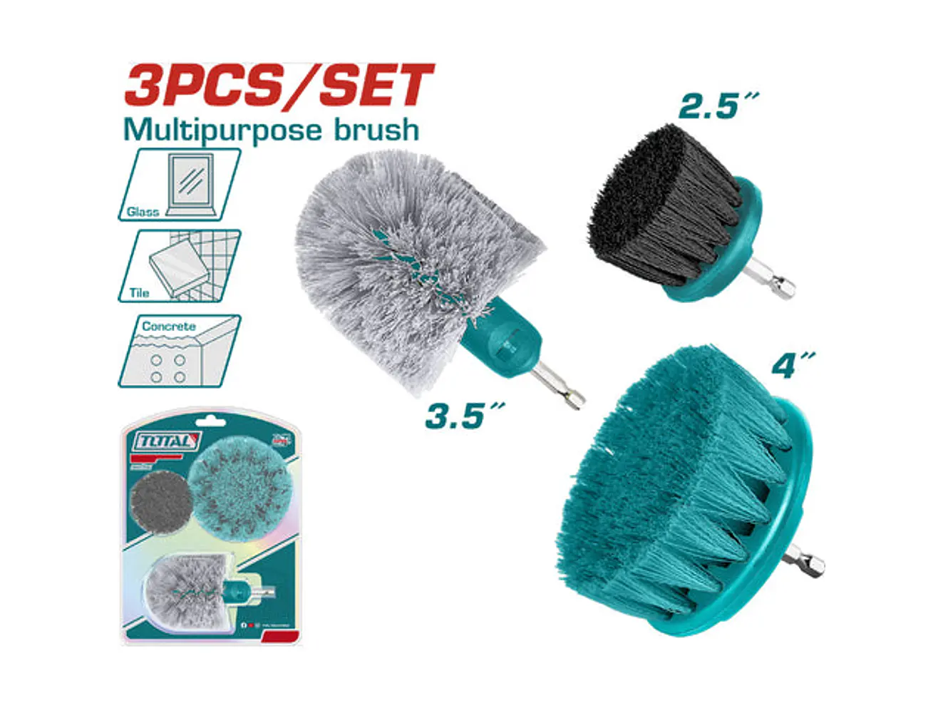 Set de Cepillos para Taladro Juego x 3 Piezas TOTAL TACB0301 Multipropósito - Envío a todo Colombia | aztools.co