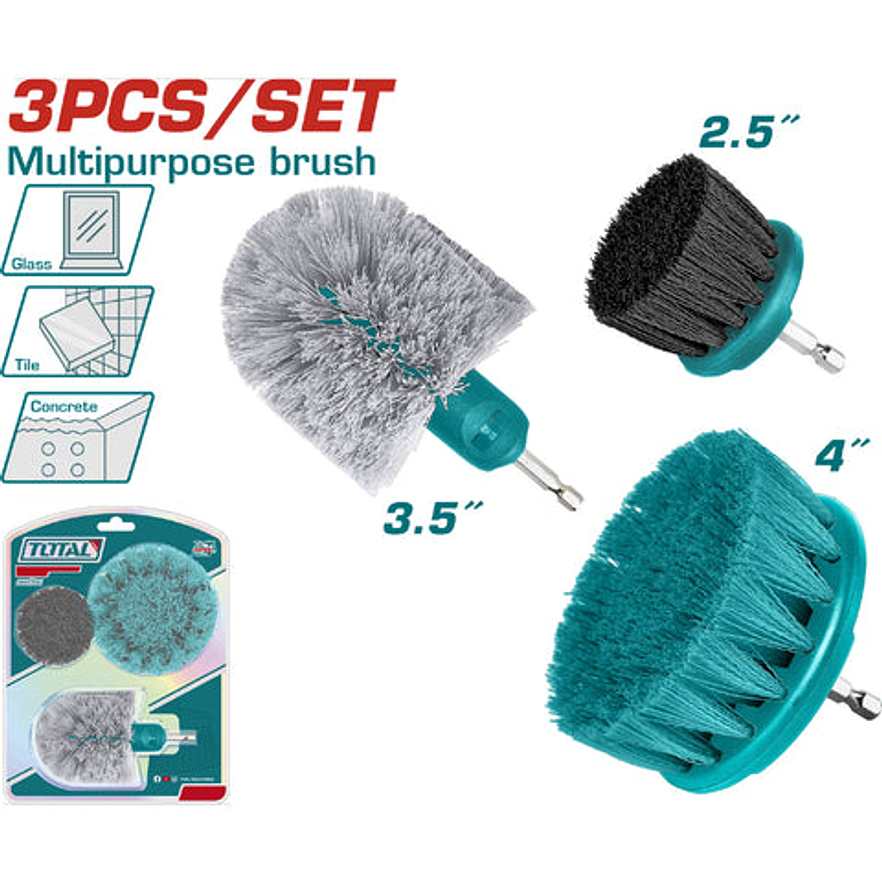 Set De Cepillo Para Taladro Juego X 3 Pcz Industrial Super Total Tacb0301 - Envío a todo Colombia | aztools.co