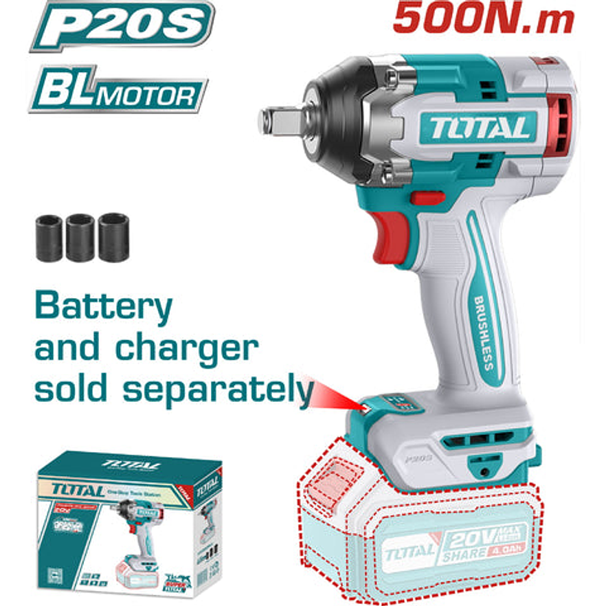 Pistola Impacto Inalambrico 1/2 20V 500 N.M Bateria Y Cargador Se Venden Por Separado Super Total Tiwli20501 - Envío a todo Colombia | aztools.co