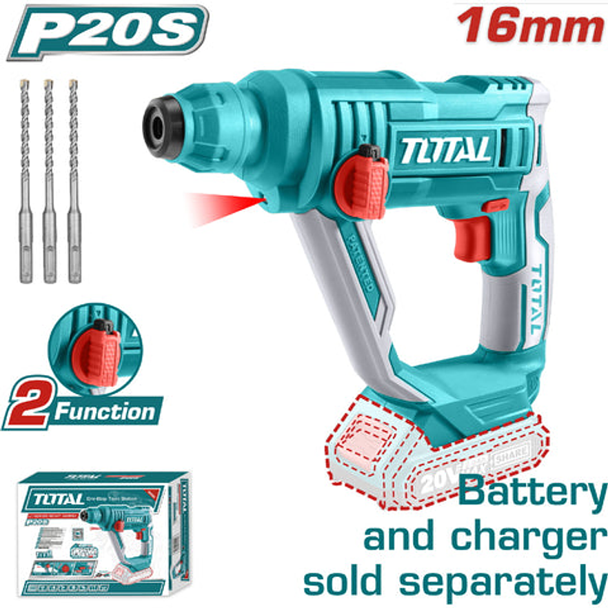 Taladro Inalambrico Rotomartillo Sds Plus 5/8 Bateria Y Cargador No Incluido Total Trhli1601