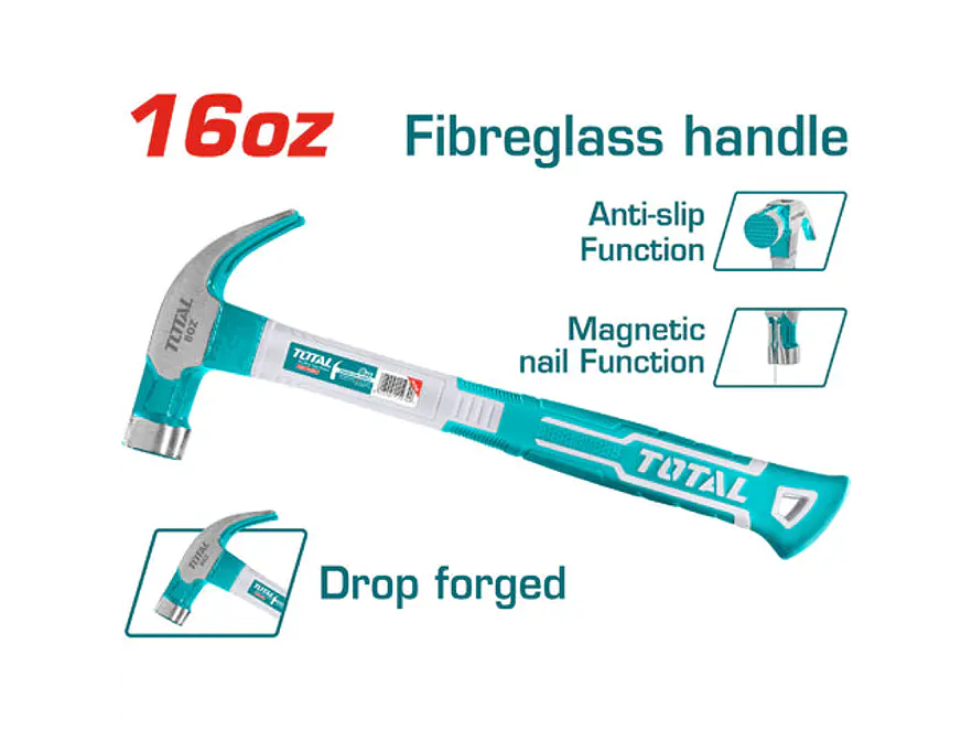 Martillo 16 Oz Industrial Metalico Mango Fibra De Vidrio Total Thtch0166 - Envío a todo Colombia | aztools.co