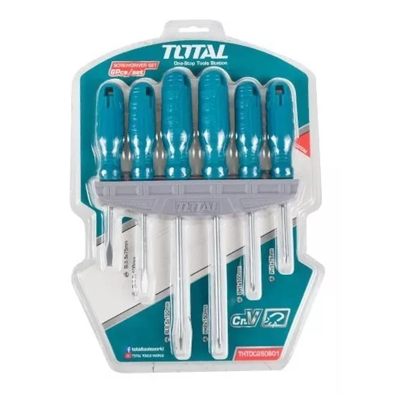 Destornillador Cromo Vanadium Juego X 6 Pzs Mango Ergonomico Total Thtdc250601