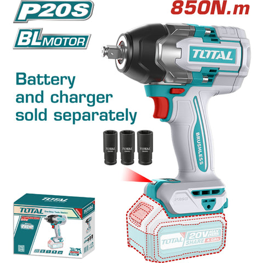 Pistola Impacto Inalambrico 1/2 20V 850 N.M Bateria Y Cargador Se Venden Por Separado Super Total Tiwli20851 - Envío a todo Colombia | aztools.co