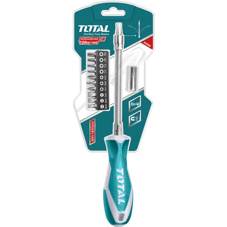 Destornillador Flexible En Blister Incluye 12 Puntas Total Tht250Fl1206