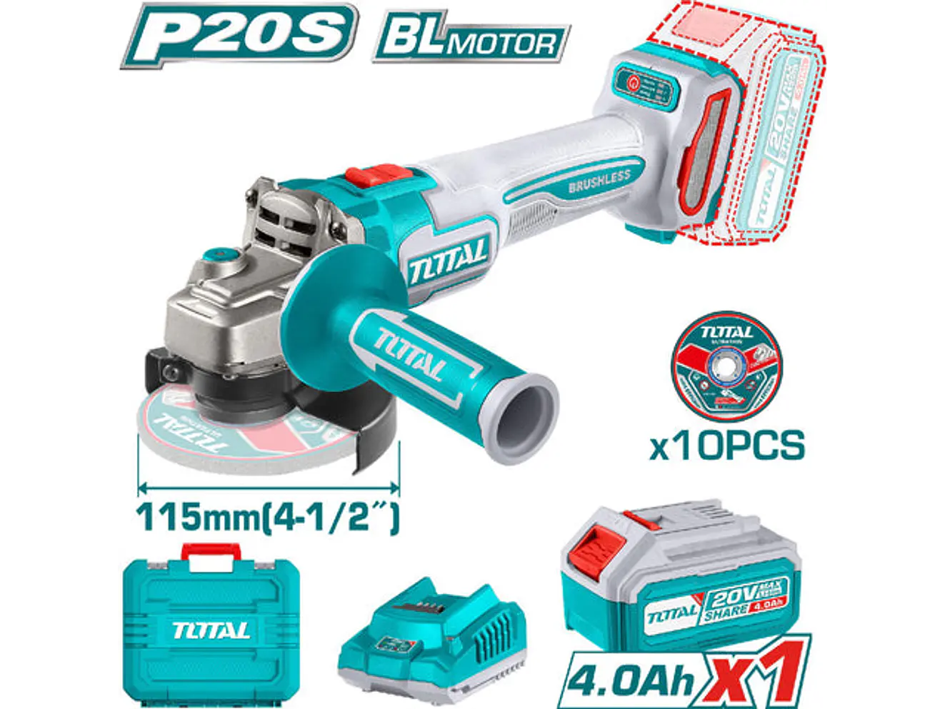 Pulidora Inalámbrica 20V TOTAL UTAGLI211541 Industrial Motor Brushless + Kit - Envío a todo Colombia | aztools.co