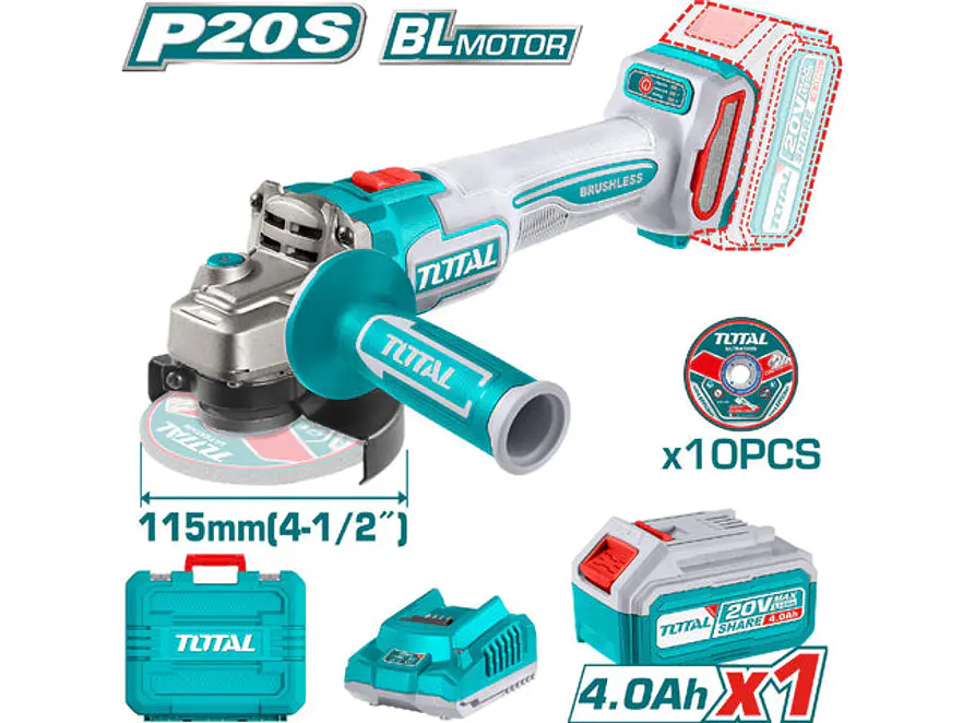 Pulidora Inalámbrica 20V TOTAL UTAGLI211541 Industrial Motor Brushless + Kit - Envío a todo Colombia | aztools.co