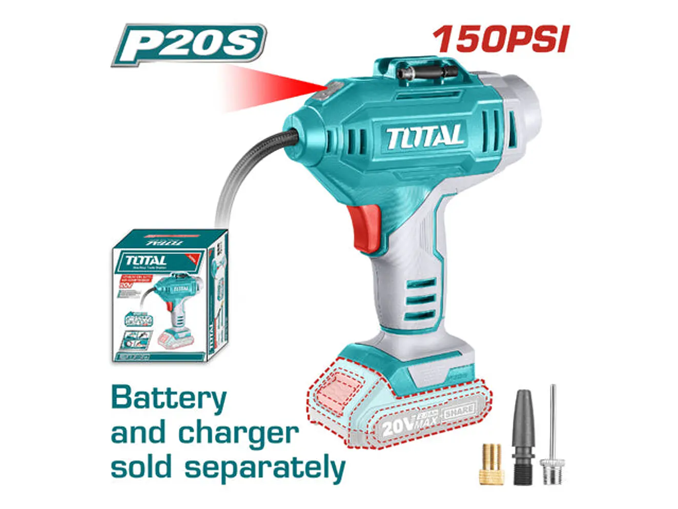 Compresor de Aire Inalámbrico 20V Super TOTAL TACLI2018 150PSI (Sin Batería) - Foto 1 | aztools.co