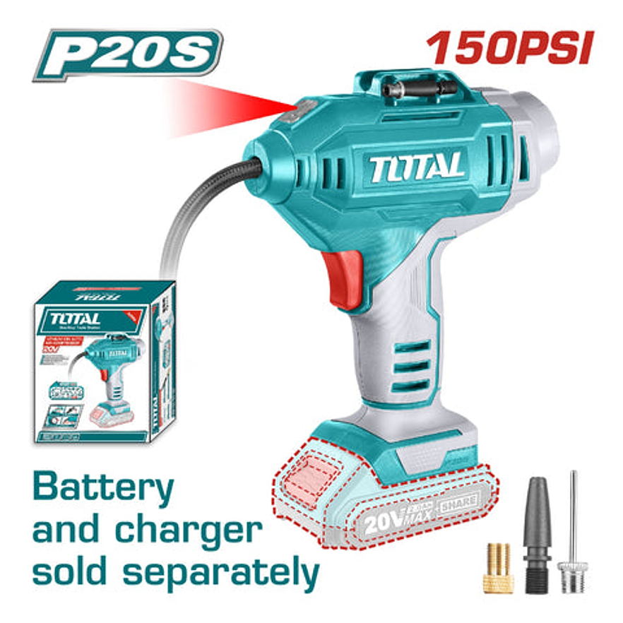 Compresor Mini Inalámbrico TOTAL TACLI2018 20V 150 PSI (Sin Batería)