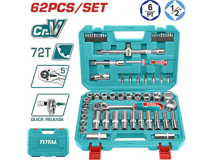Juego de Rache con Copas Industrial TOTAL THT121602 1/2 Pulgada 62 Piezas - Envío a todo Colombia | aztools.co