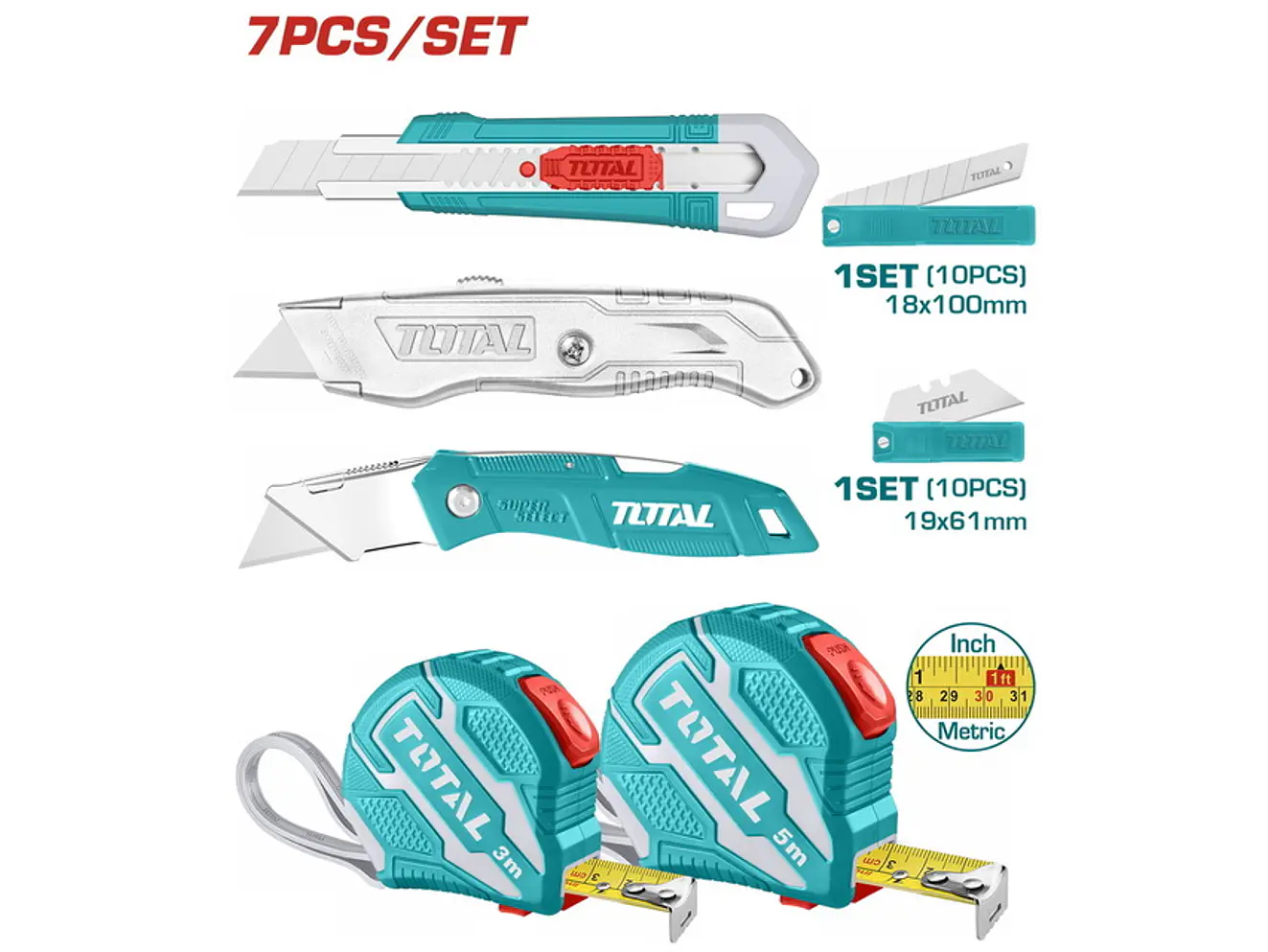 Kit de Herramientas de Corte y Medición 7 Pzs TOTAL TOS23034 - Envío a todo Colombia | aztools.co