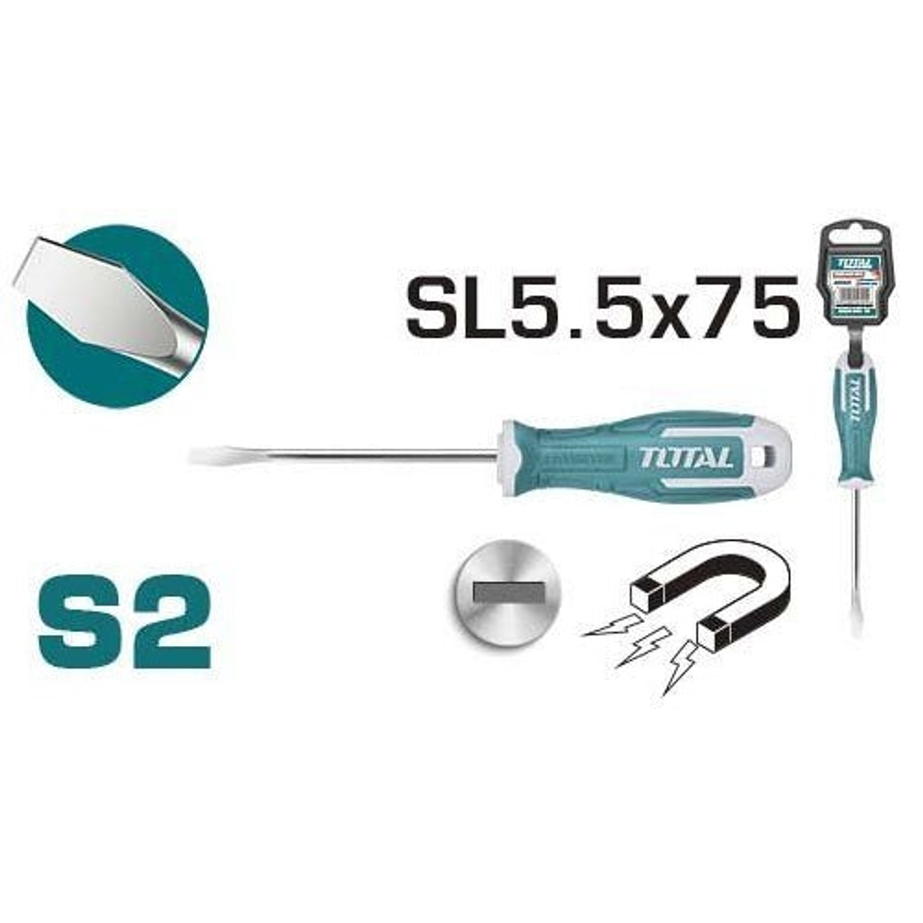 Destornillador 5X75Mm - Punta Inmantada Industrial Total Tht265075