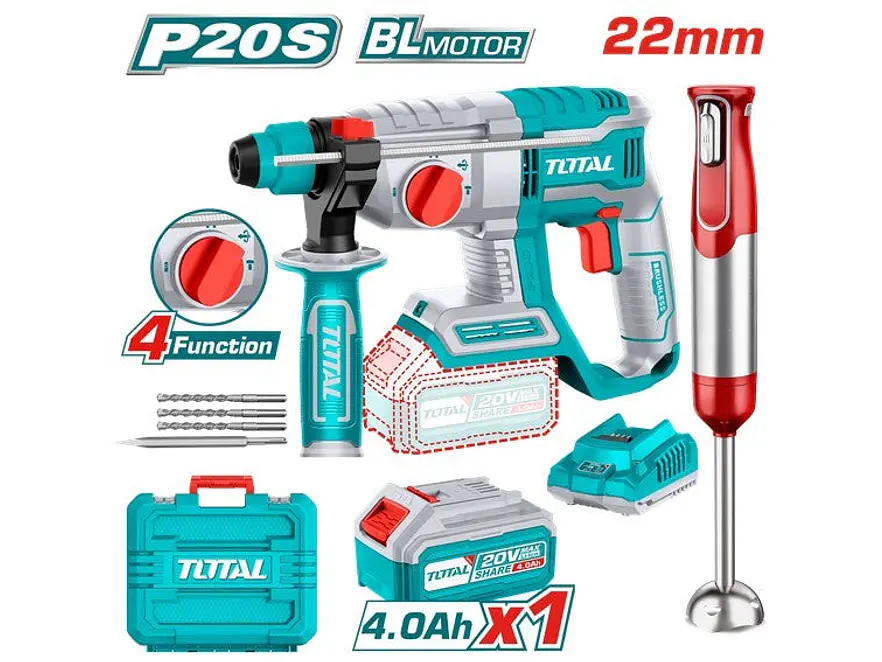 Combo De Taladro Rotomartillo Inalambrico Sds Plus 20V Incluye 1 Bateria, 1 Cargador,3 Brocas 1 Cincel Total Y Batidora De Mano Decakila Utosli240208 - Envío a todo Colombia | aztools.co