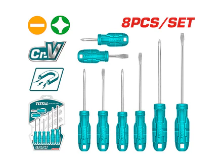 Destornillador Cromo Vanadium Juego X 8 Pzs Total Thtdc250801 - Envío a todo Colombia | aztools.co