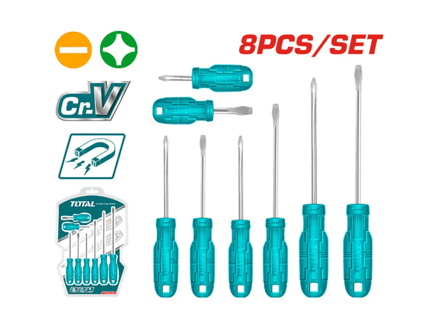 Destornillador Cromo Vanadium Juego X 8 Pzs Total Thtdc250801 - Envío a todo Colombia | aztools.co