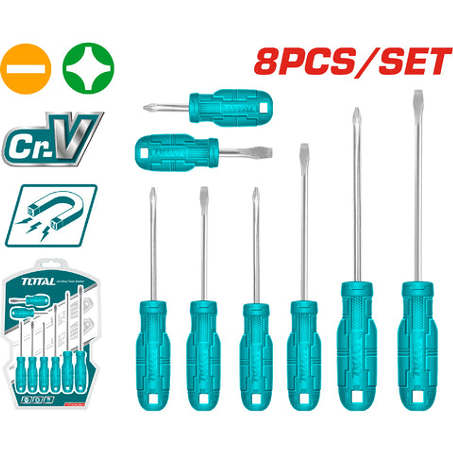Destornillador Cromo Vanadium Juego X 8 Pzs Total Thtdc250801