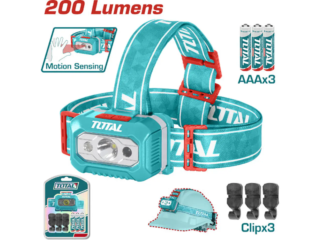 Linterna Frontal de Cabeza 200 Lúmenes TOTAL IPX4 - THL013AAA6 - Envío a todo Colombia | aztools.co