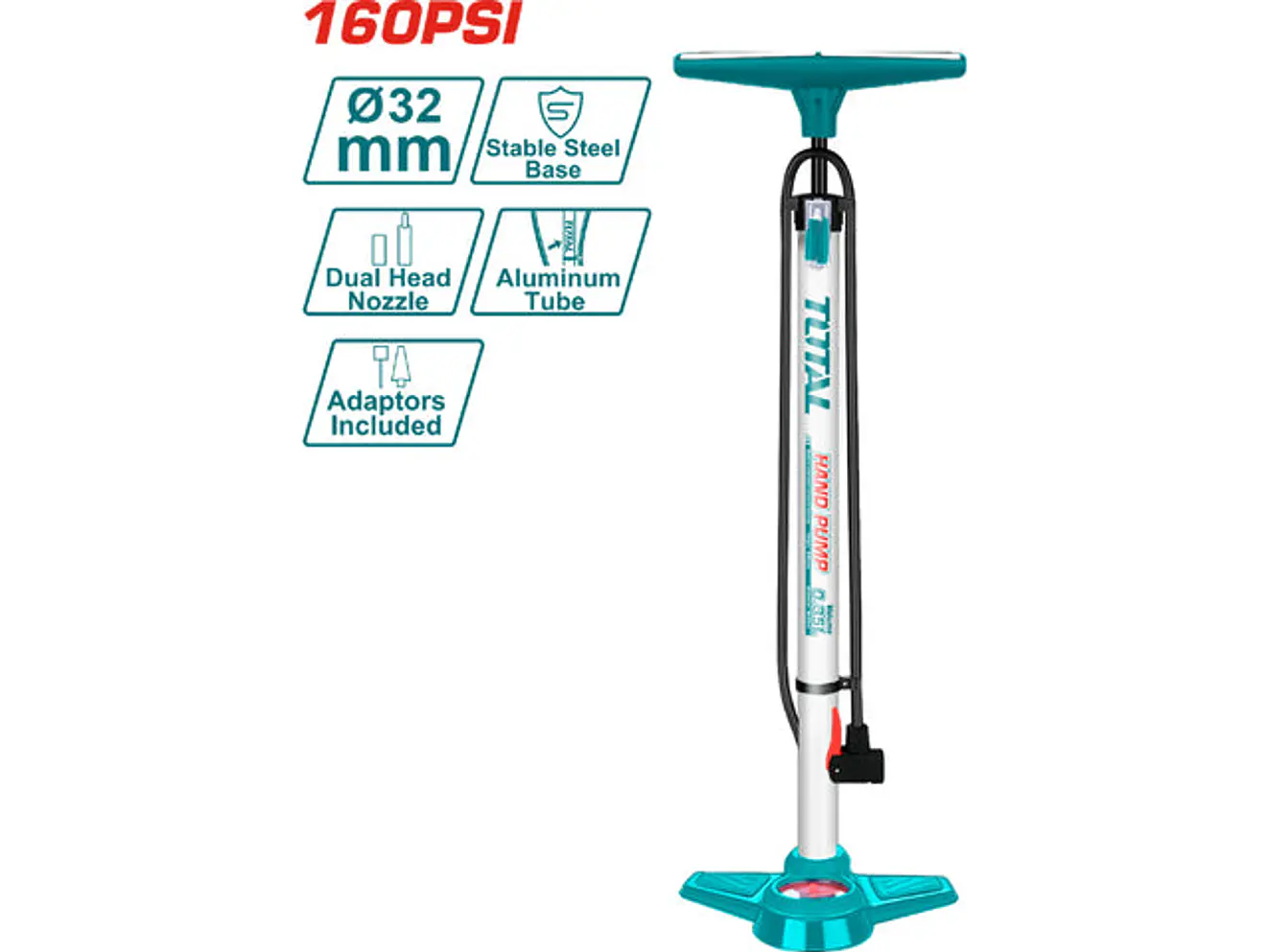 Inflador de Pie 160PSI Super TOTAL Tubo Aluminio Profesional - TMPP3201 - Envío a todo Colombia | aztools.co