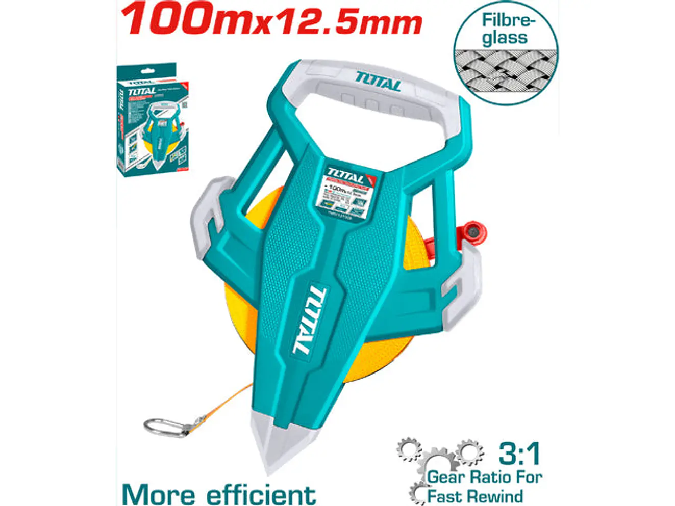 Decametro 100Mts Industrial Fibra De Vidrio Mango Ergonomico Total Tmtf131006 - Envío a todo Colombia | aztools.co