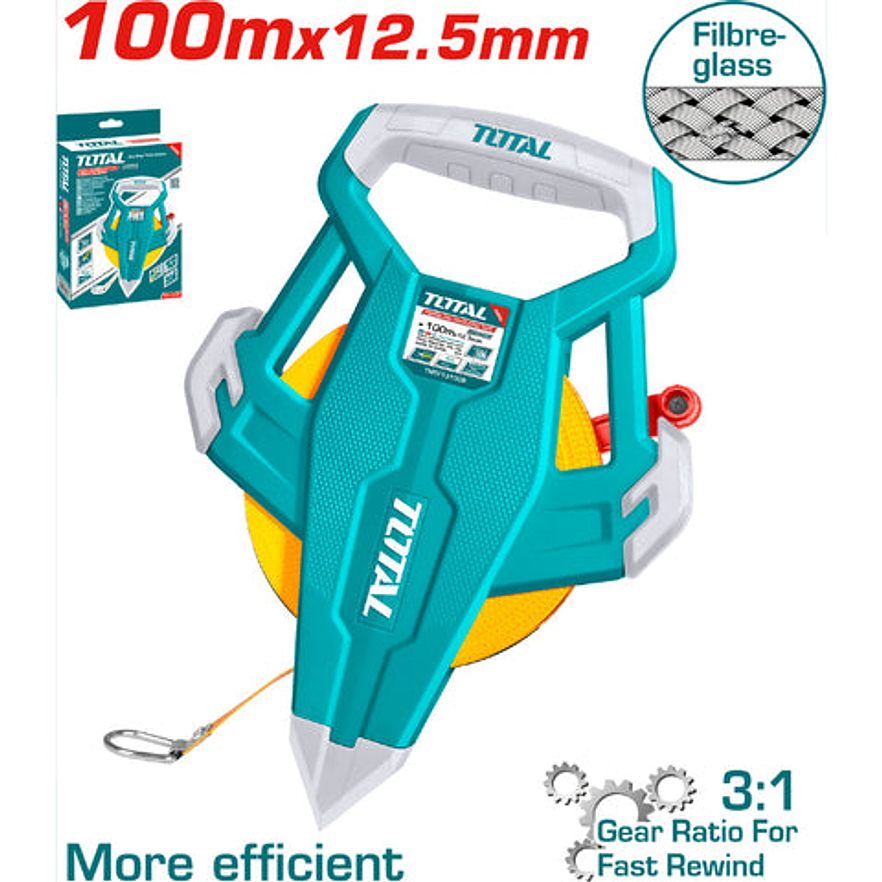 Decametro 100Mts Industrial Fibra De Vidrio Mango Ergonomico Total Tmtf131006