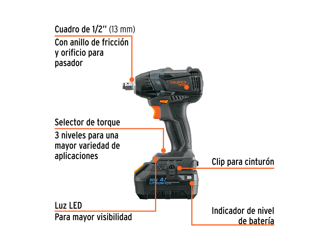 Llave de Impacto Inalámbrica Truper 101403 MAX 20V  350 Nm - Foto 3 | aztools.co