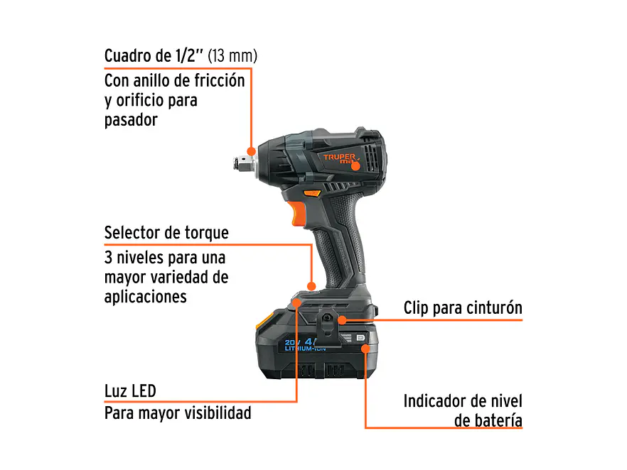 Llave de Impacto Inalámbrica Truper 101403 MAX 20V  350 Nm - Foto 3 | aztools.co