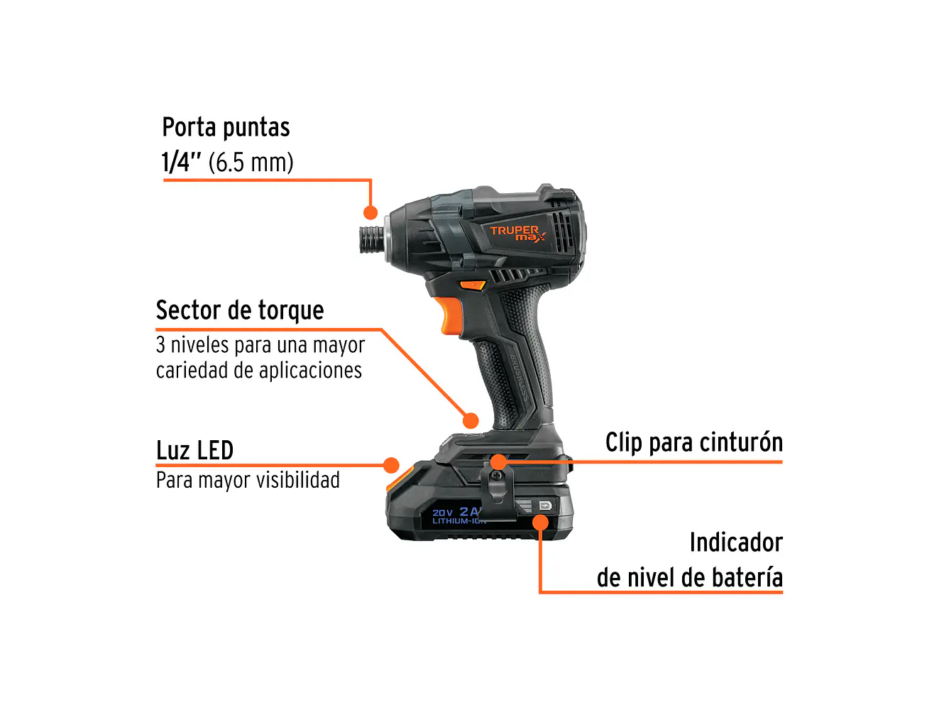 Destornillador de Impacto Inalámbrico Truper 101402 MAX 20V 1/4