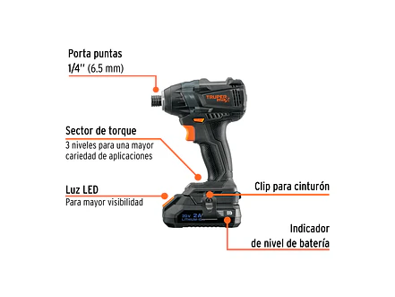 Destornillador de Impacto Inalámbrico Truper 101402 MAX 20V 1/4