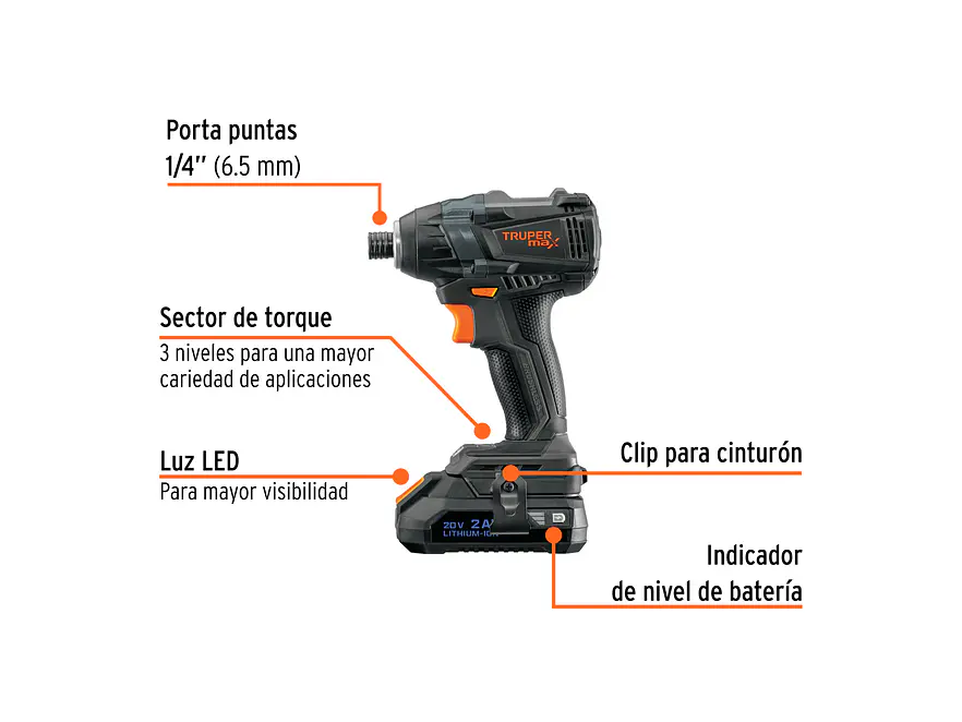 Destornillador de Impacto Inalámbrico Truper 101402 MAX 20V 1/4