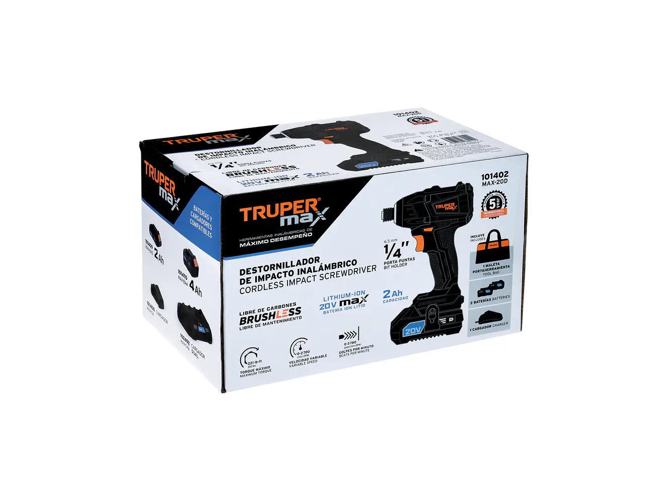 Destornillador de Impacto Inalámbrico Truper 101402 MAX 20V 1/4