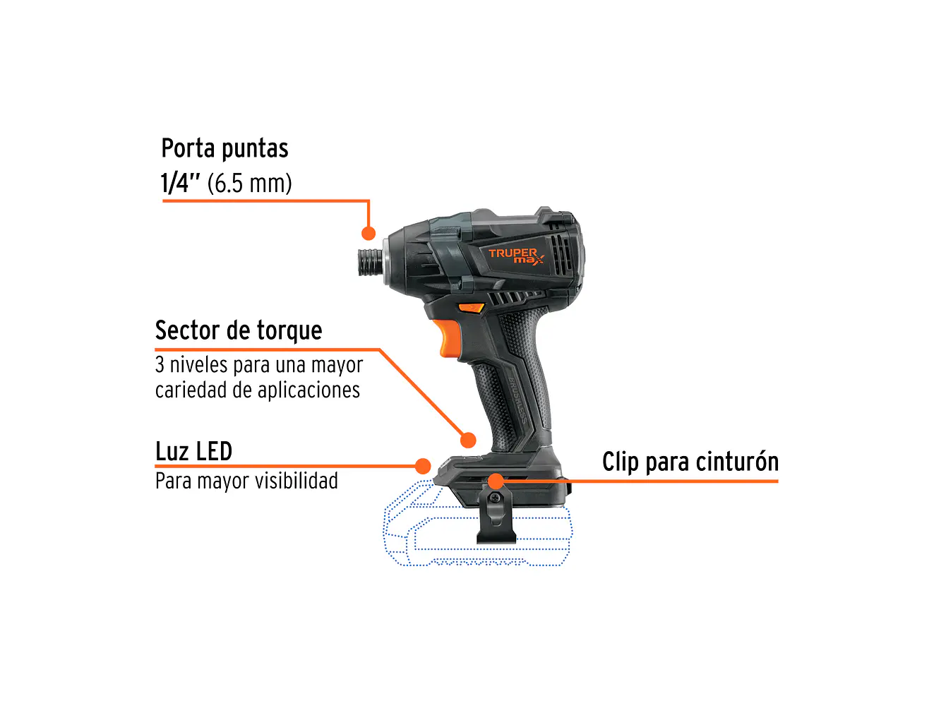 Destornillador de Impacto Truper 101406 1/4 Inalambrico MAX 20V, No Bateria Ni Cargador - Foto 2 | aztools.co