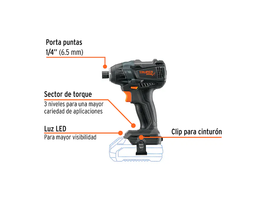 Destornillador de Impacto Truper 101406 1/4 Inalambrico MAX 20V, No Bateria Ni Cargador - Foto 2 | aztools.co