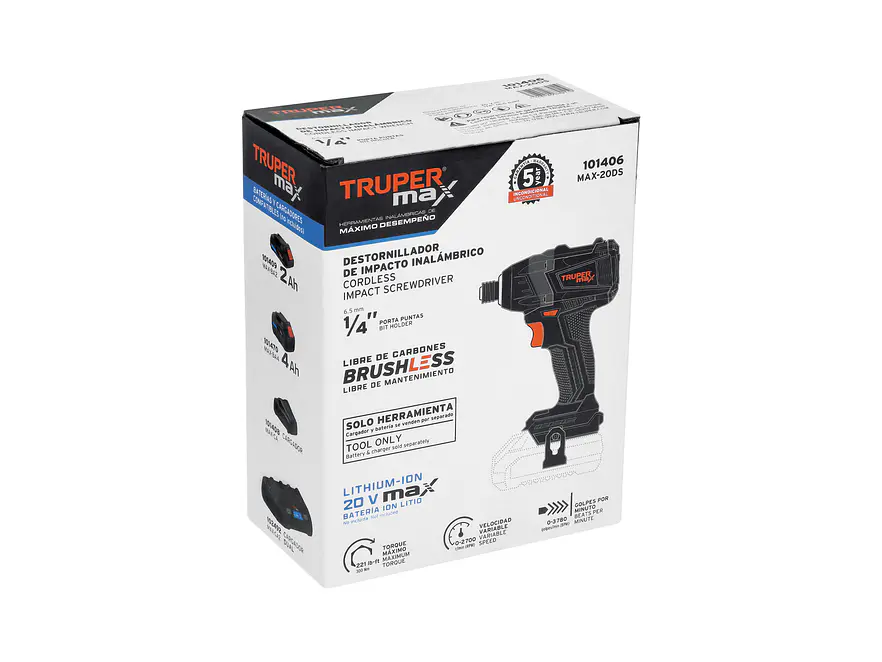 Destornillador de Impacto Truper 101406 1/4 Inalambrico MAX 20V, No Bateria Ni Cargador - Foto 5 | aztools.co