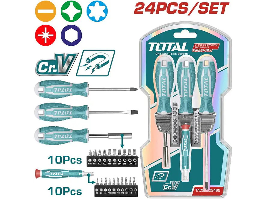 Juego De Destornilladores X 24 Pzs  Incluido Puntas Total Tacsd302462 - Envío a todo Colombia | aztools.co