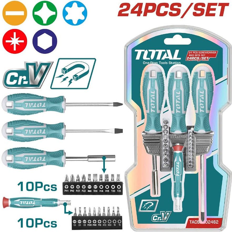 Juego De Destornilladores X 24 Pzs  Incluido Puntas Total Tacsd302462 - Envío a todo Colombia | aztools.co