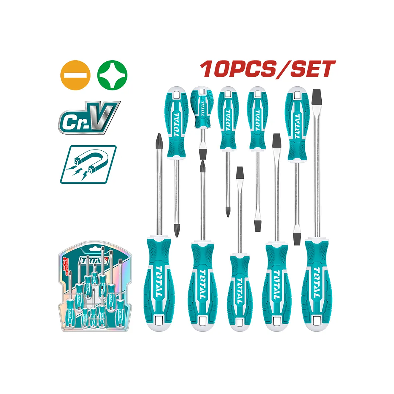 Destornillador Cromo Vanadium Imantado Juego X 10 Pzs Total Tht250610