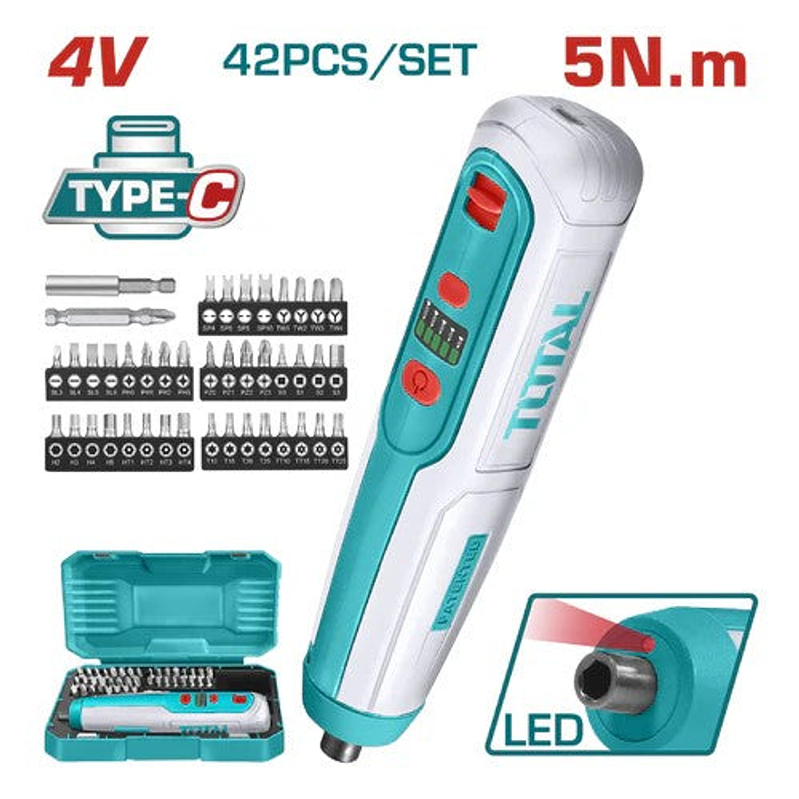 Atornillador Inalambrico 4V Caja Plastica 42Pzs Super Total Tsdli0406