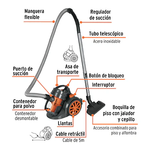 Aspiradora Canister Truper 103191 de 1200W con Filtro HEPA