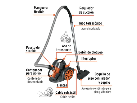 Aspiradora Canister Truper 103191 de 1200W con Filtro HEPA - Foto 2 | aztools.co