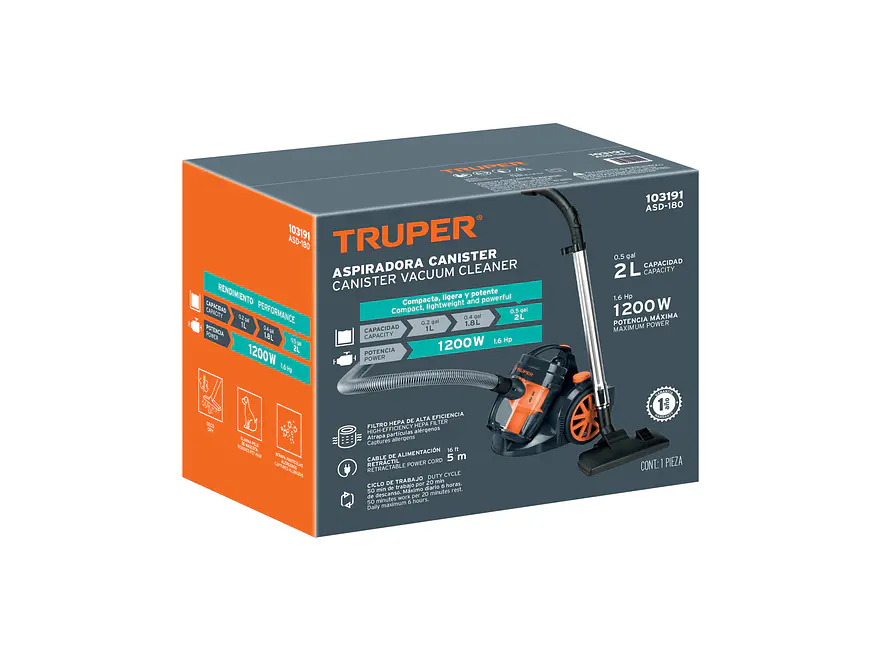 Aspiradora Canister Truper 103191 de 1200W con Filtro HEPA - Foto 4 | aztools.co