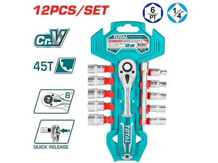 Juego de Rache con Copas Industrial TOTAL THT14114126 1/4 Pulgada 12 Piezas - Envío a todo Colombia | aztools.co