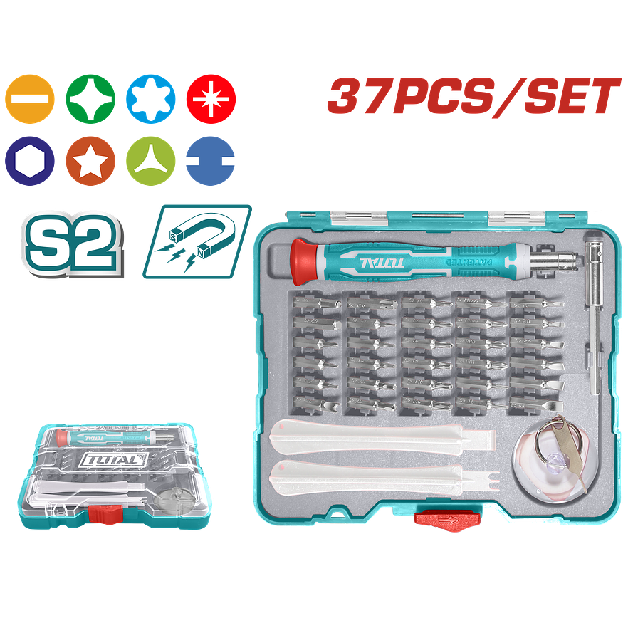 Juego De Destornilladores Puntas Intercambiables Imantadas X 37 Pzs Total Tacsd30376