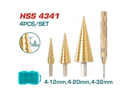 Broca Escalonada Juego X 3 Pzs +1Punzon Industrial Super Total Tacsd2041 - Envío a todo Colombia | aztools.co
